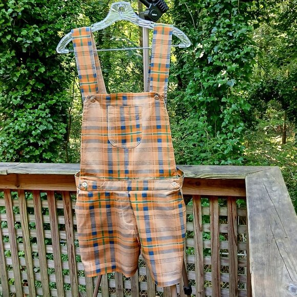 Italian Denim Autumn Colors Tartan Plaid Shortalls New. Cute! Sz 26/US / EU44 - Picture 1 of 11